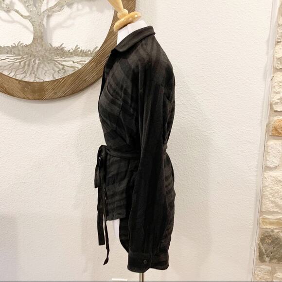 Theory Unique Striped Wrap Top Tunic Gray Brown Medium - Picture 4 of 9